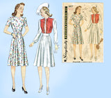 Simplicity 3857: 1940s Charming Misses WWII Dress Sz 32 B Vintage Sewing Pattern