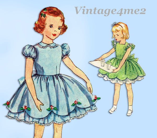 1950s Vintage Simplicity Sewing Pattern 3868 Toddler Girls Party Dress Size 2