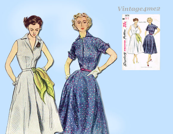 1950s Vintage Simplicity Sewing Pattern 3876 Misses Easy Sun Dress Size 30 Bust