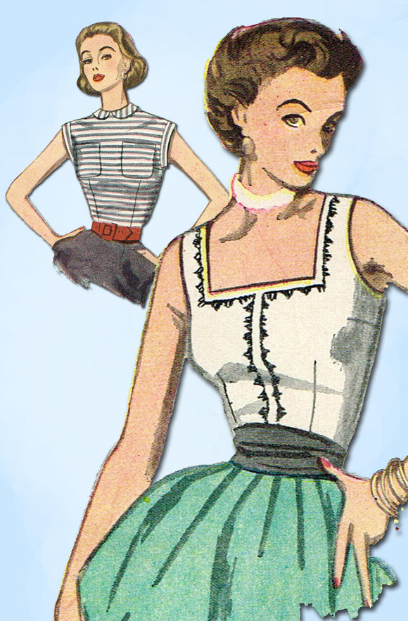 1950s Vintage Simplicity Sewing Pattern 3891 Uncut Misses Sleeeveless Blouse 32B