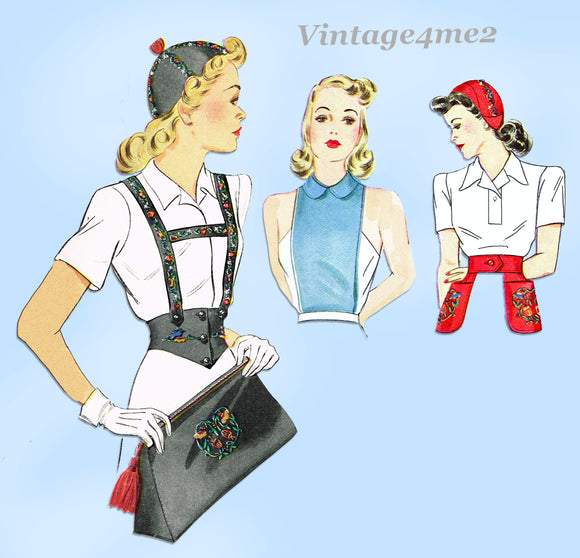 Simplicity 3917: 1940s Uncut Misses Hat & Accessory Set Sz SM Vintage Sewing Pattern