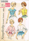 Simplicity 3928: 1960s Easy Misses Blouse Set Sz 32 Bust Vintage Sewing Pattern