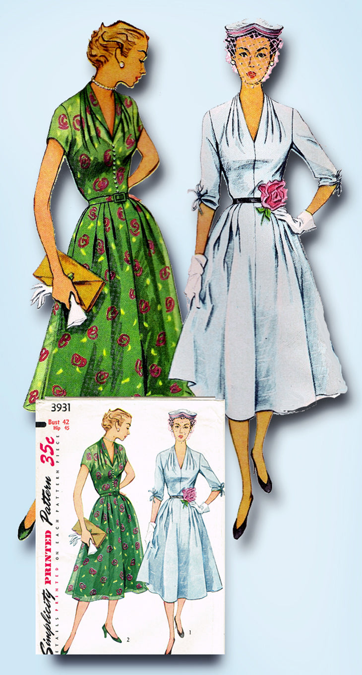 1950s Vintage Simplicity Sewing Pattern 3931 Plus Size Dress 42 Bust   Vintage4me2