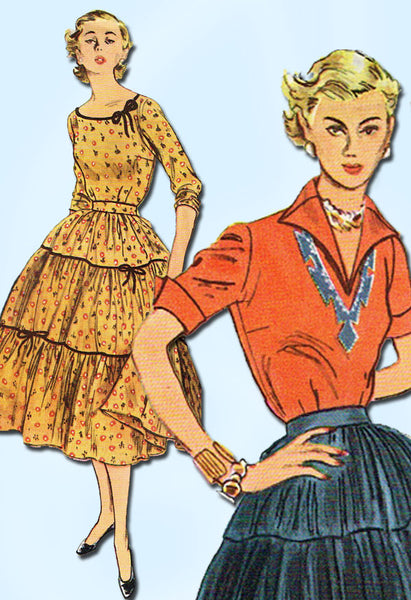 1950s Vintage Simplicity Sewing Pattern 3978 FF Misses 2 PC Squaw Dress Sz 12 30