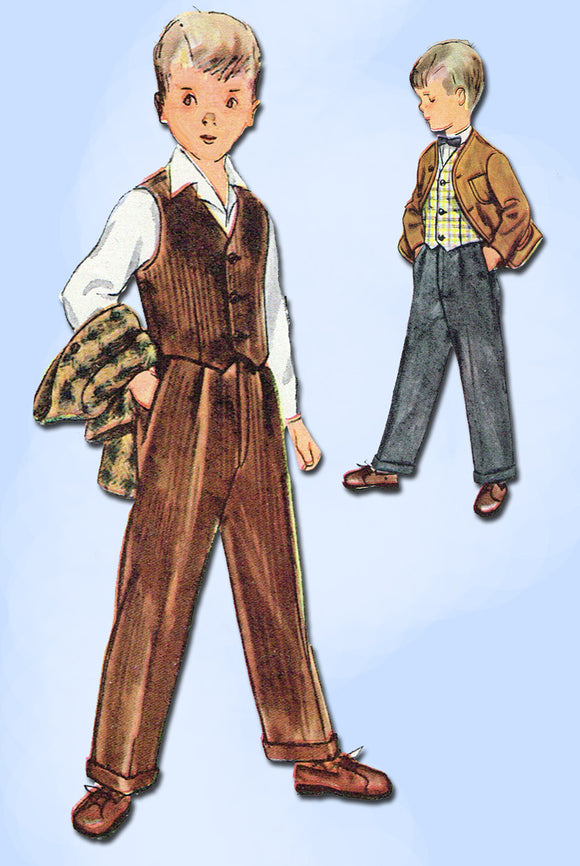 1950s Vintage Simplicity Sewing Pattern 3990 Uncut Toddler Boys 3 PC Suit Size 3