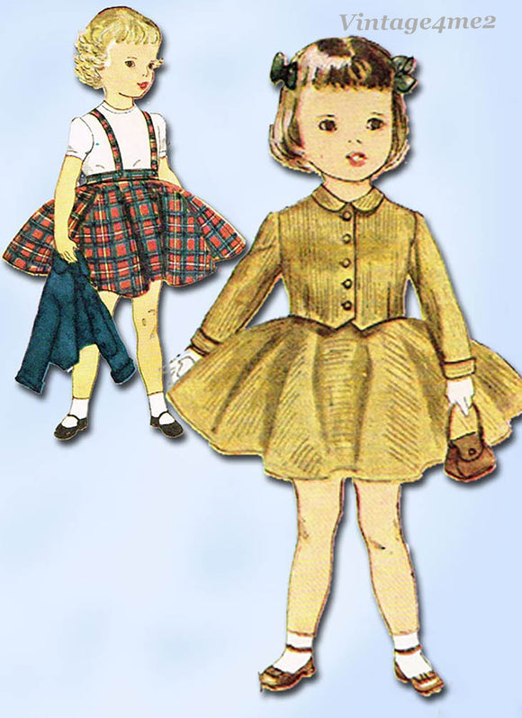 1950s Original Vintage Simplicity Sewing Pattern 3992 Toddler Girls Suit Size 2