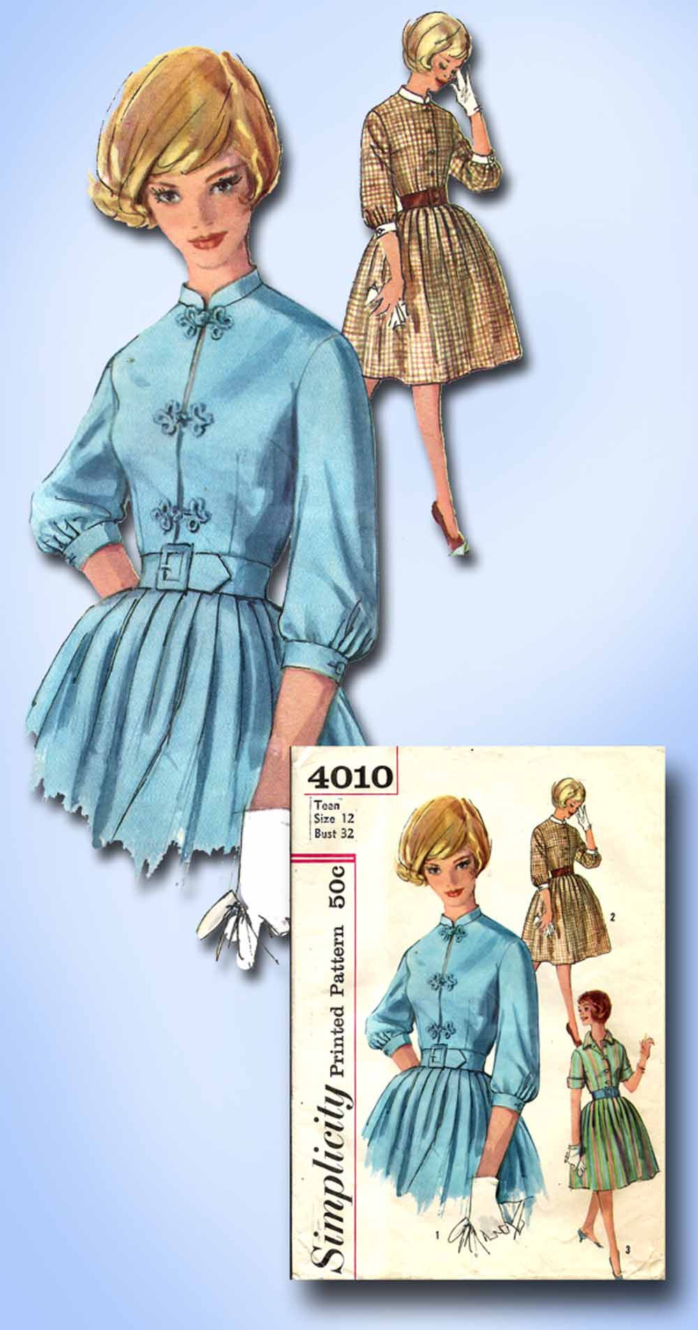 1960s Vintage Simplicity Sewing Pattern 4010 Misses Shirtwaist Dress S