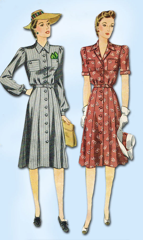 1940s Vintage Simplicity Sewing Pattern 4036 Misses WWII Shirtwaist Dress Sz 14