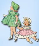 1950s Original Vintage Simplicity Pattern 4053 Baby Girls Party Dress & Bonnet Sz 6 months