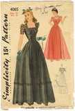 1940s Vintage Simplicity Sewing Pattern 4065 WWII Misses Evening Gown Sz 12 30 B - Vintage4me2