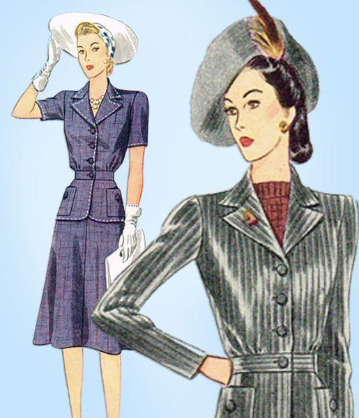1940s Vintage Simplicity Sewing Pattern 4075 Misses WWII 2 PC Suit Size 36 Bust - Vintage4me2