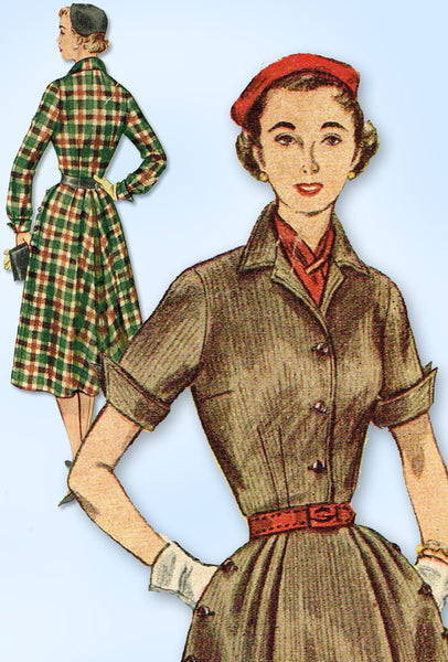 1950s Original Vintage Simplicity Pattern 4079 Misses Shirtwaist Dress ...