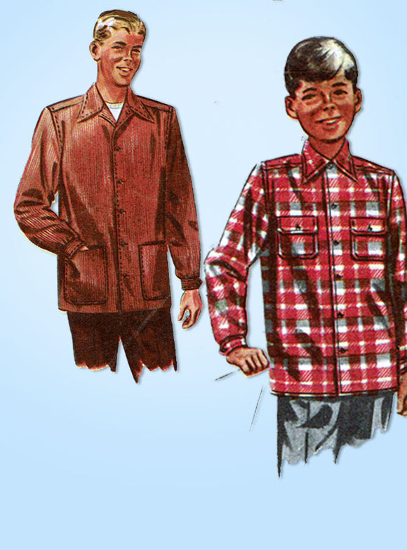 1950s Vintage Simplicity Sewing Pattern 4100 Classic Boy's Shirt or Jacket Size 10