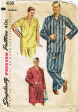 1950s Original Vintage Simplicity Pattern 4108 Men's Pajamas and Nightshirt MED
