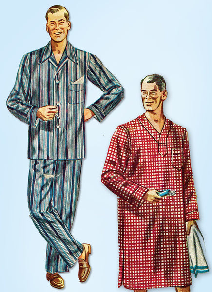 1950s Original Vintage Simplicity Pattern 4108 Men's Pajamas and Nightshirt MED