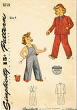 1940s Vintage Simplicity Sewing Pattern 4114 WWII Childs Overalls & Jacket Sz 4