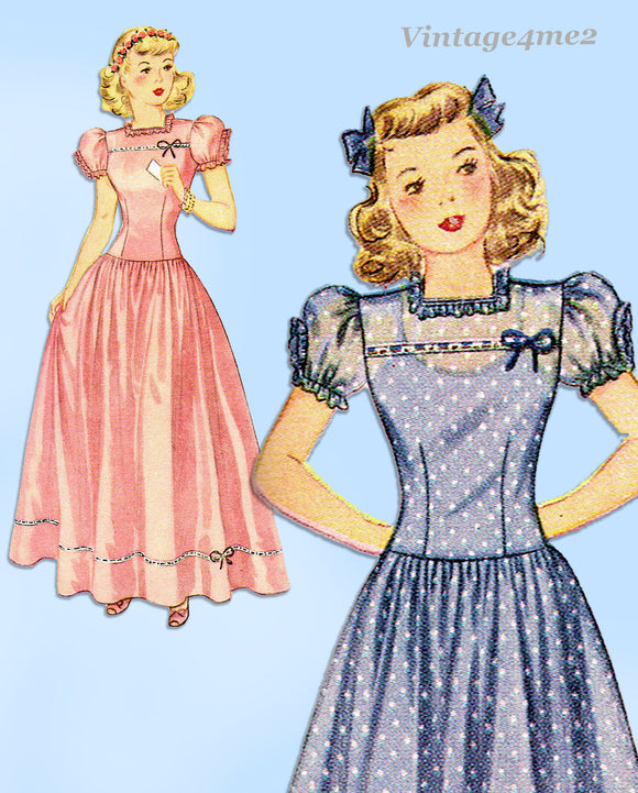 Simplicity 4124: 1940s Easy WWII Girls Dress or Gown Vintage Sewing Pattern