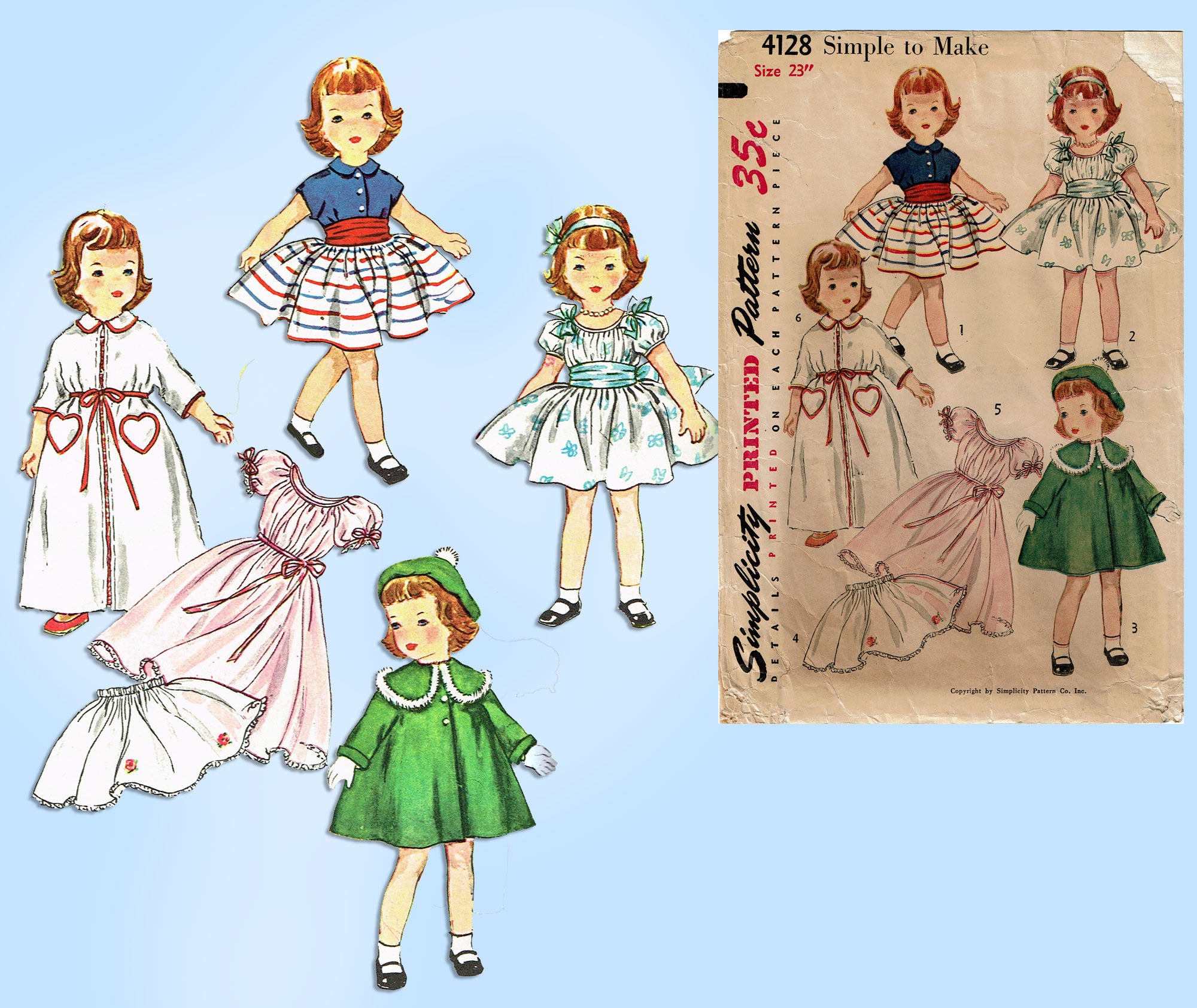1950s Vintage Simplicity Sewing Pattern 4128 Cute 23 Inch Doll Clothes –  Vintage4me2
