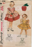 1950s Vintage Simplicity Sewing Pattern 4136 Cute Toddler Girls Pinafore Dress Size 1
