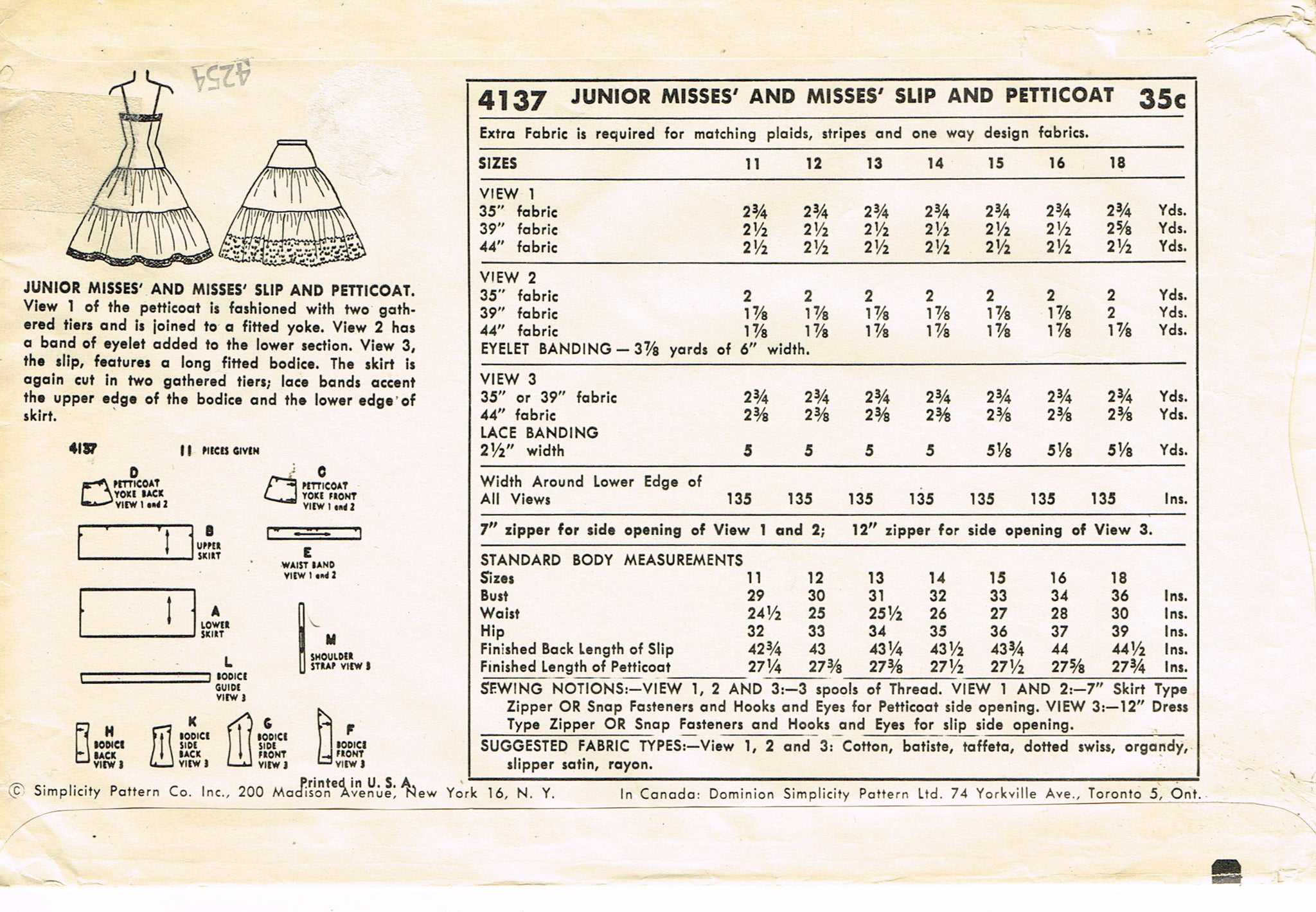 4137 Pattern 1950s Vintage Simplicity Sewing Pattern 4137 Uncut Misses Slip & Petti ...