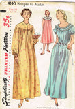 1950s Vintage Simplicity Sewing Pattern 4140 Uncut Misses Nightgown Sz 14 32B