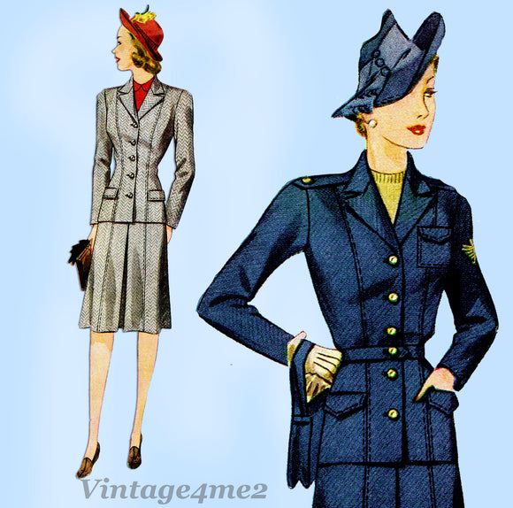 1940s Vintage Simplicity Pattern 4151 Misses WWII Tailored Suit Sz 38 Bust