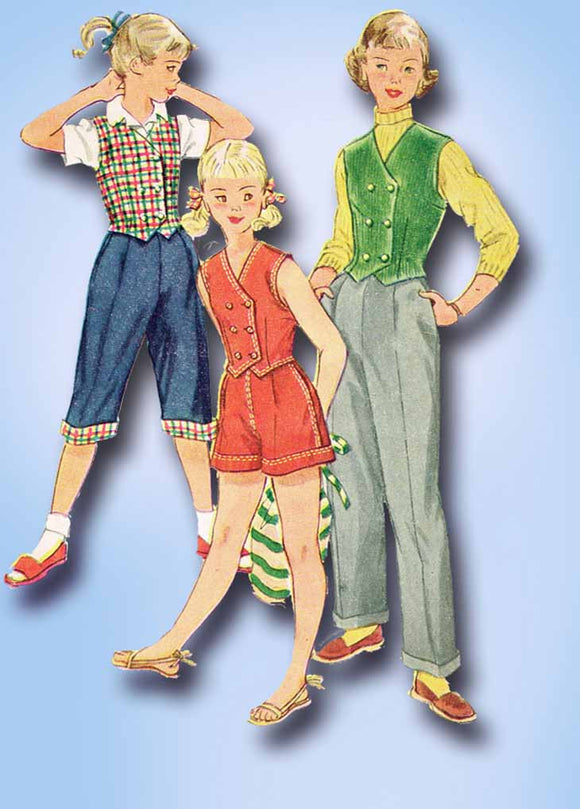 1950s Vintage Simplicity Sewing Pattern 4164 Girls Shorts Pants Peddle Pushers 8