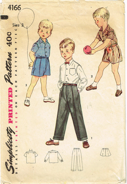 1950s Vintage Simplicity Sewing Pattern 4166 Boys Shirt Shorts & Trousers