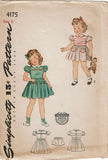 1940s Vintage Simplicity Sewing Pattern 4175 WWII Girls Dress Size 6