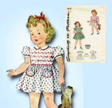 1940s Vintage Simplicity Sewing Pattern 4175 Cute Toddler Girls WWII Dress Sz 3