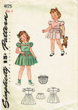 1940s Vintage Simplicity Sewing Pattern 4175 Cute Toddler Girls WWII Dress Sz 3