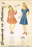 1940s Vintage Simplicity Pattern 4191 Easy WWII Girls Princess Dress Size 8