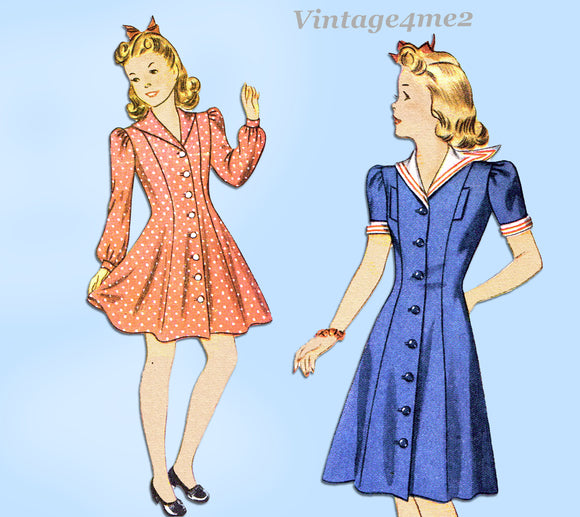 1940s Vintage Simplicity Pattern 4191 Easy WWII Girls Princess Dress Size 8