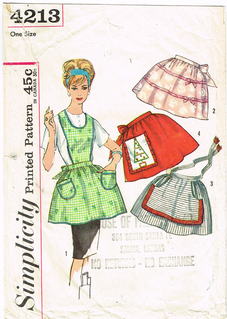 1960s Vintage Simplicity Sewing Pattern 4213 Misses Apron Set w