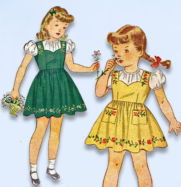1940s Vintage Simplicity Sewing Pattern 4231 Uncut WWII Girls Jumper Dress Sz8