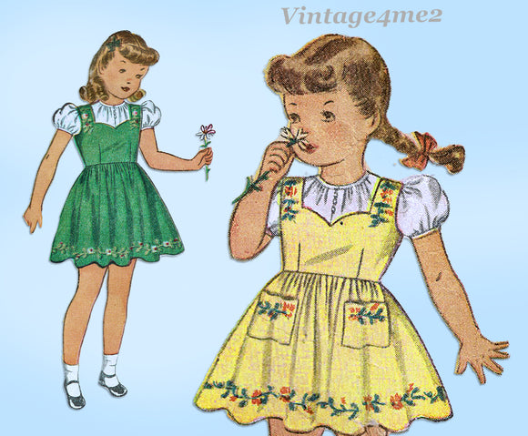 1940s Vintage Simplicity Sewing Pattern 4231 WWII Toddler Girls Jumper Dress Sz6