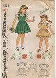 1940s Vintage Simplicity Sewing Pattern 4231 WWII Toddler Girls Jumper Dress Sz6