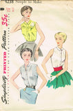 1950s Vintage Simplicity Sewing Pattern 4238 Misses Easy Blouse Sz 12 30B -Vintage4me2