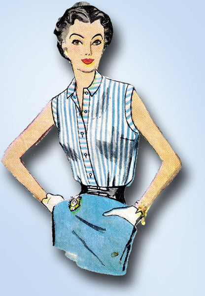1950s Vintage Simplicity Sewing Pattern 4238 Easy Misses Sleeveless Blouse 32B -Vintage4me2