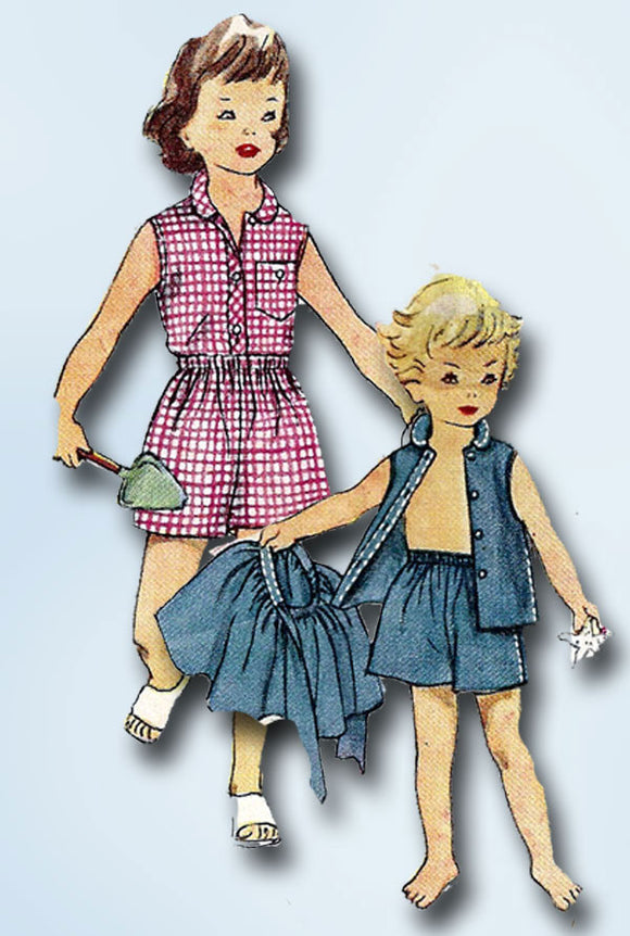 1950s Vintage Simplicity Sewing Pattern 4264 FF Toddler Girls Play Clothes Sz 4
