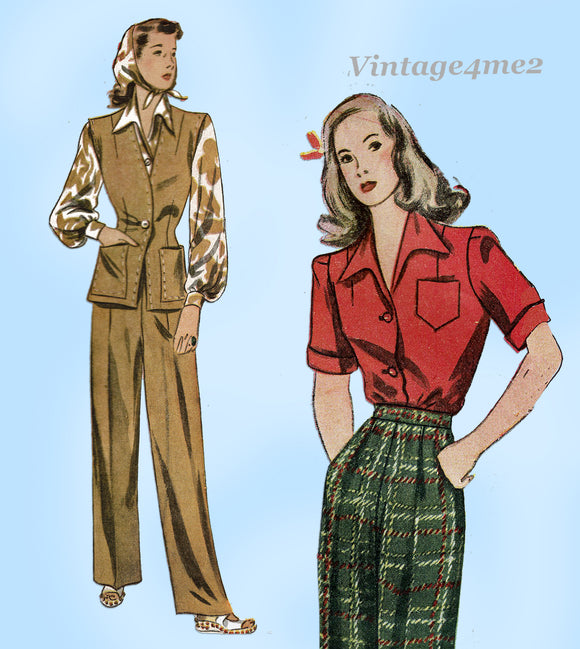 Simplicity 4279: 1940s Uncut Misses WWII Slacks Size 30 B Vintage Sewing Pattern