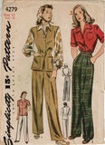 Simplicity 4279: 1940s Uncut Misses WWII Slacks Size 30 B Vintage Sewing Pattern