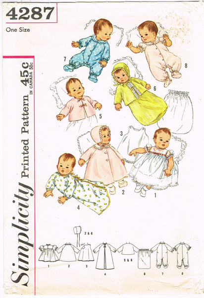 1960s Original Vintage Simplicity Sewing Pattern 4287 Sweet Infants Layette Set