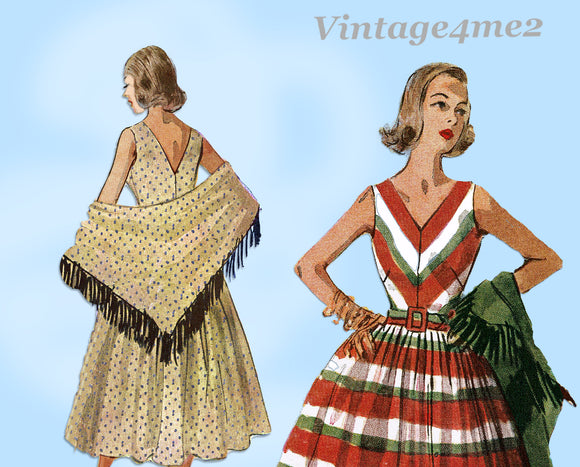 1950s Vintage Simplicity Sewing Pattern 4287 Misses Sun Dress & Shawl Size 12