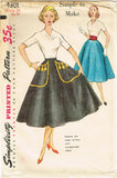 1950s Misses Simplicity Sewing Pattern 4301 Easy Uncut Misses Circle Skirt 24 W