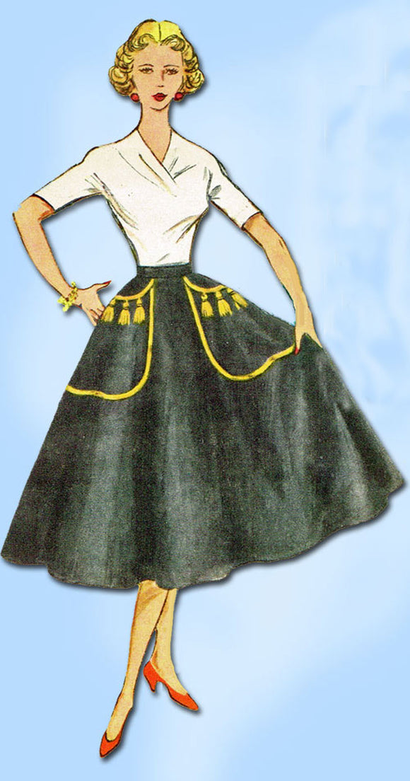 1950s Misses Simplicity Sewing Pattern 4301 Easy Uncut Misses Circle Skirt 24 W