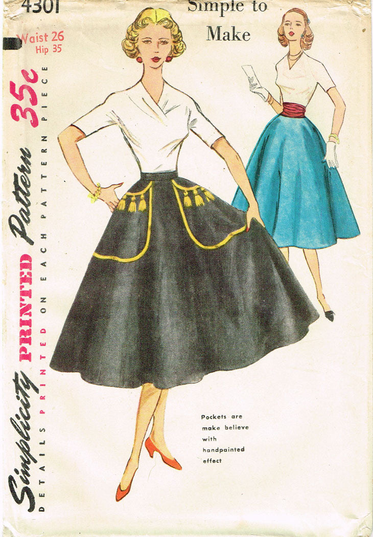 1950s Misses Simplicity Sewing Pattern 4301 Simple to Make Circle
