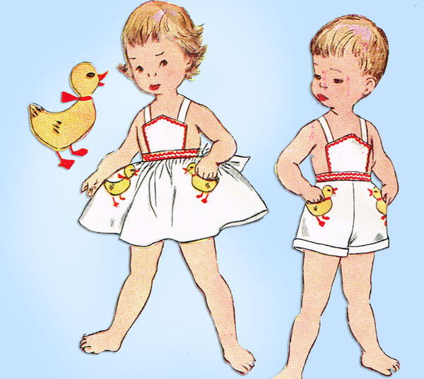 1950s Vintage Simplicity Sewing Pattern 4314 Baby Twins Sun Suit & Dress Size 1 - Vintage4me2