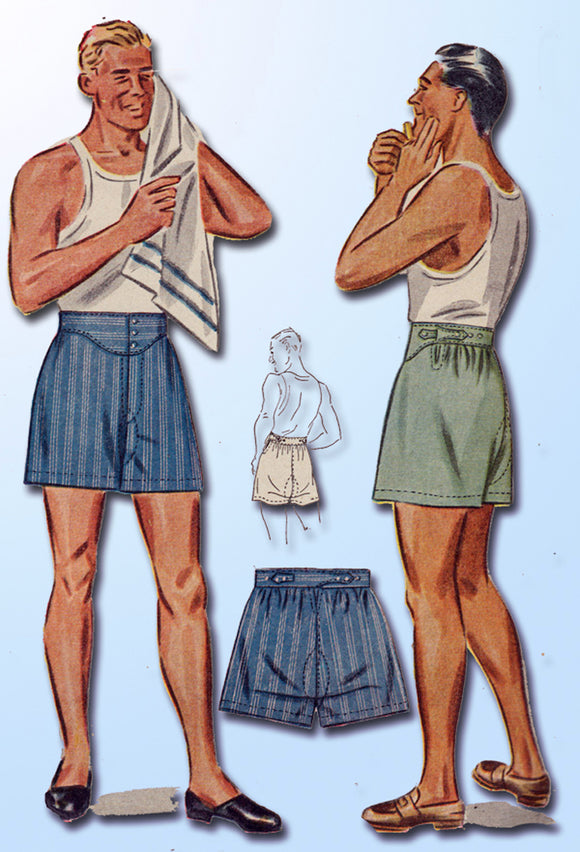 Simplicity 4351: 1940s Classic Men's Boxer Shorts Sz 34 W Vintage