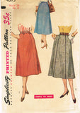 1950s Vintage Simplicity Sewing Pattern 4375 FF Simple to Make Skirt Size 24 W